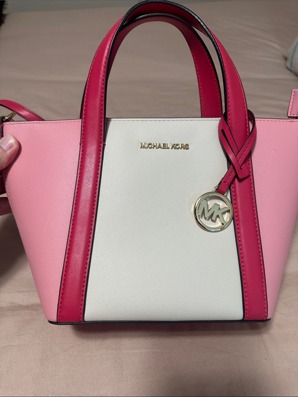 Michael Kors Pink, Hot Pink & White Saffiano Leather Tote